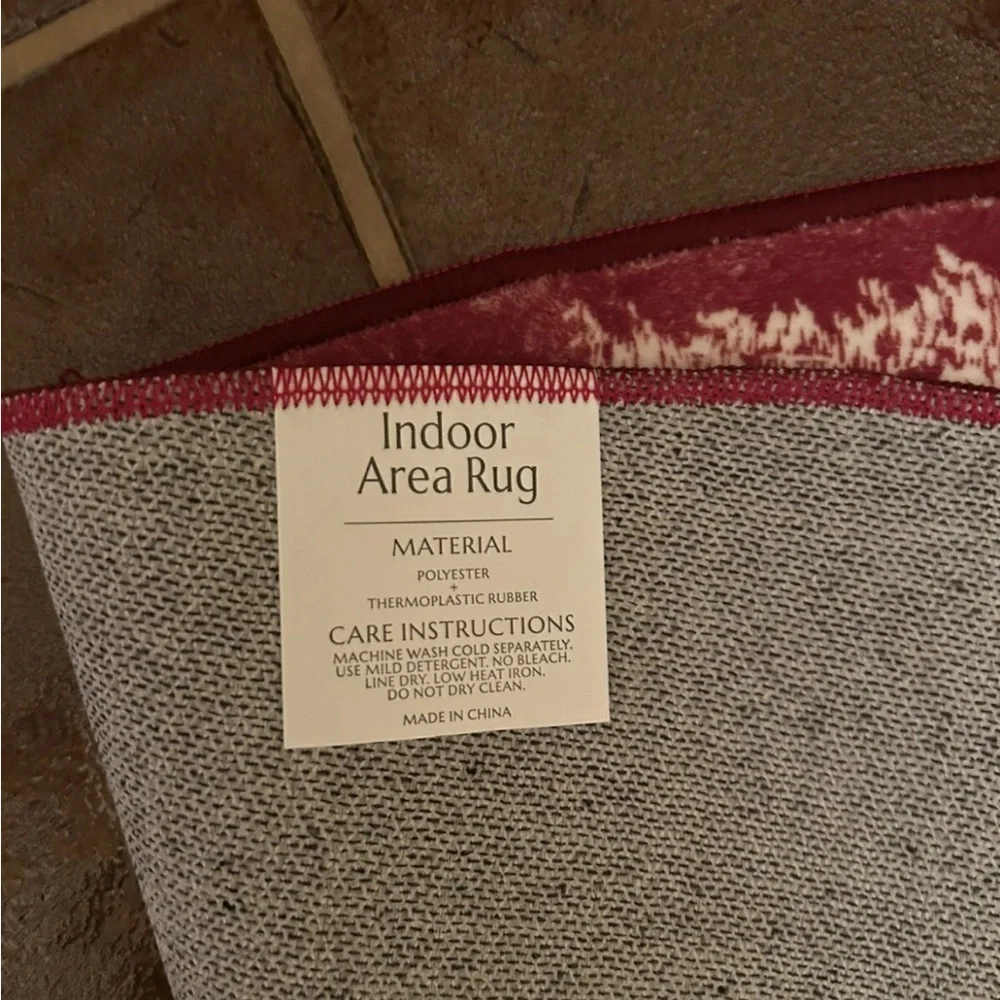5’ Red round area rug with white Christmas trees, holiday, party, winter festive